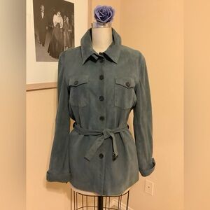 Faconnable Blue Suede Safari Style Jacket Size Large